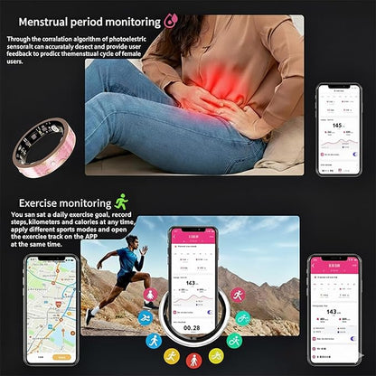 Smart Ring for Women Gift, Fitness & Vital Signs Monitoring, Sleep Tracker/Remote Photography/No Subscription(Pink,8#)
