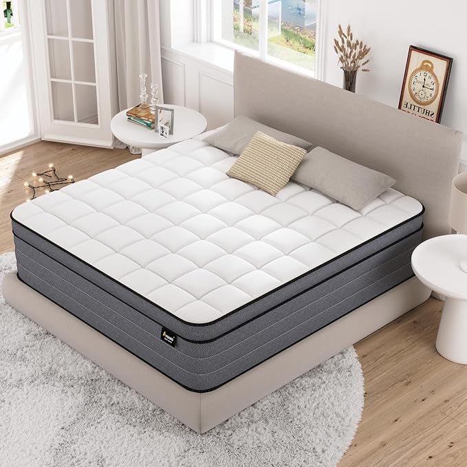 Queen Mattress 14 Inch, Queen Size Mattresses in a Box, Superior Hybrid Bed with Gel Memory Foam for Back & Lumbar Support, Pressure Relief, Zoned Support Pocket Springs, Cooling&Firm Feel