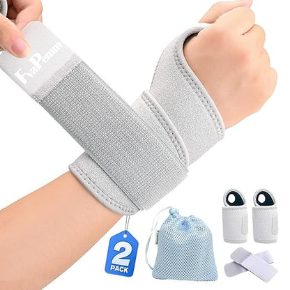 Wrist Brace for Carpal Tunnel 2 Pack Right Left Hand, Adjustable Wrist Brace for Day Night Support, Wrist Support Wraps for Women Men,Tendonitis, Arthritis, Weightlifting, Sports, Grey