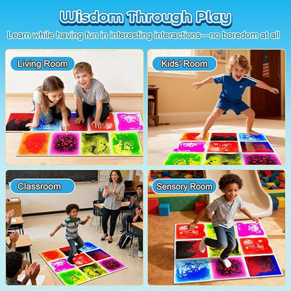 Onyoloy Sensory Floor Tiles 9PCS - Liquid Play Mats for Kids Toddlers (3-7Y), Non-Toxic Lava Tiles for Home & Classroom, Waterproof Colorful Sensory Toys for Autism, Gross Motor Development