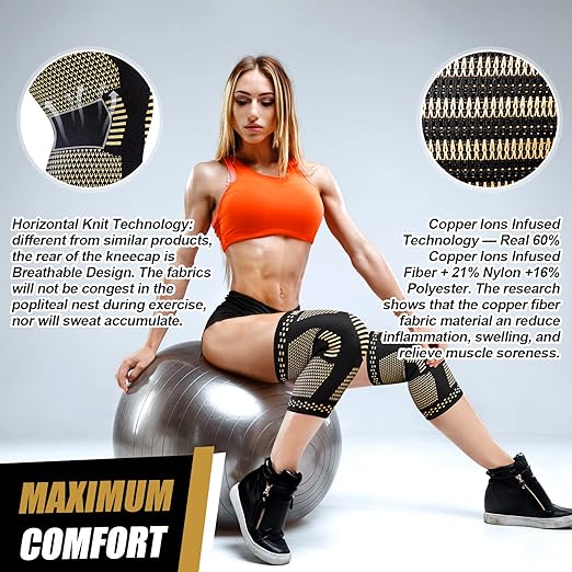 NEENCA Copper Knee Braces for Knee Pain Relief - 2 Pack Knee Sleeves Set for Women & Men, Knee Compression Sleeves with Copper Ions Infused Fiber for Sports, Workout, Arthritis, Meniscus Tear, ACL,PCL
