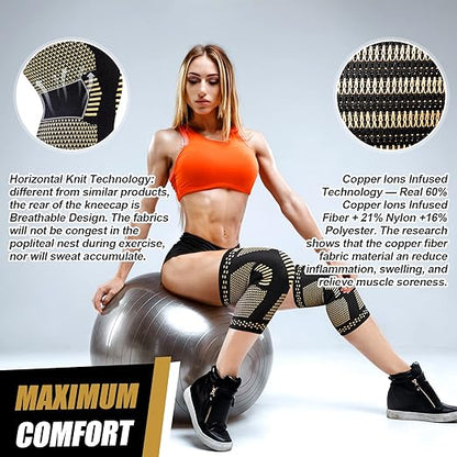 NEENCA Copper Knee Braces for Knee Pain Relief - 2 Pack Knee Sleeves Set for Women & Men, Knee Compression Sleeves with Copper Ions Infused Fiber for Sports, Workout, Arthritis, Meniscus Tear, ACL,PCL