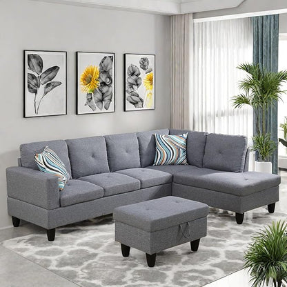 Modular Sectional Couch, L Shaped Couch with Storage, Convertible Sofa with Ottomans, Modern Sectional Sofa for Living Room and Office, Grey