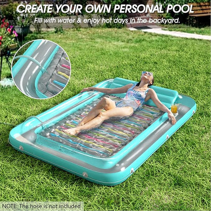 Inflatable Tanning Pool Lounger Float - Jasonwell 4 in 1 Sun Tan Tub Sunbathing Pool Lounge Raft Floatie Toys Water Filled Tanning Bed Mat Pad for Adult Blow Up Kiddie Pool Kids Ball Pit (RA, XXL)