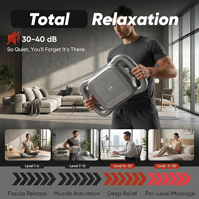 Deep Tissue Massage Gun – 16 Heads, 9 Speeds & 3 Modes, Quiet Brushless Motor, 1800mAh Type-C Rechargeable Handheld Percussion Massager for Athletes, Back/Neck/Shoulder/Leg Muscle Relief, Carry Case