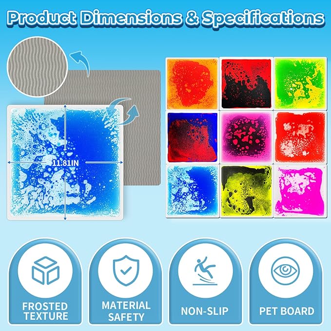 Onyoloy Sensory Floor Tiles 9PCS - Liquid Play Mats for Kids Toddlers (3-7Y), Non-Toxic Lava Tiles for Home & Classroom, Waterproof Colorful Sensory Toys for Autism, Gross Motor Development
