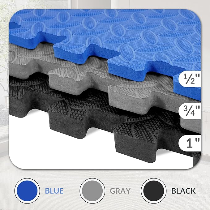 Fitvids Puzzle Exercise Gym Flooring Mat, 3/4" Thick High-Density EVA Interlocking Tiles, Workout Mat for Home Gym, Fitness Equipment, MMA, Gymnastics, 24-Piece Shock-Absorbing Exercise Mat (96 Sq Ft)