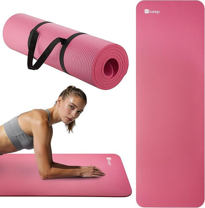 KEEP Extra Thick NBR Yoga Mat for Women & Men, 10mm Thick, 72”x24” Large Exercise Mat with Non-Slip Workout Mat for Yoga, Pilates, Stretching, Meditation – Wide & Cushioned Fitness Mat