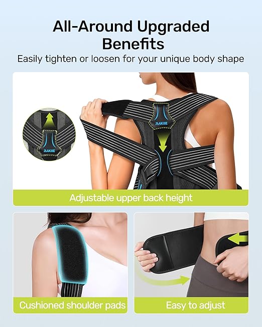 Rakiie All-round Back Belt Support for Women Men, Breathable Durable Lumbar Support Brace, Lightweight and Invisible Under Clothing, Back Support Brace for Scoliosis Hunchback, Size XL (Upper Waist: 47.2"-53.2")