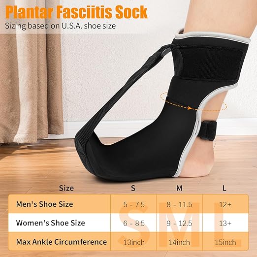 Plantar Fasciitis Night Splint Sock Upgraded Plantar Fasciitis Brace for Women Men with Arch Support for Achilles Tendonitis Foot Drop Heel Spur Pain Relief Black (Large)