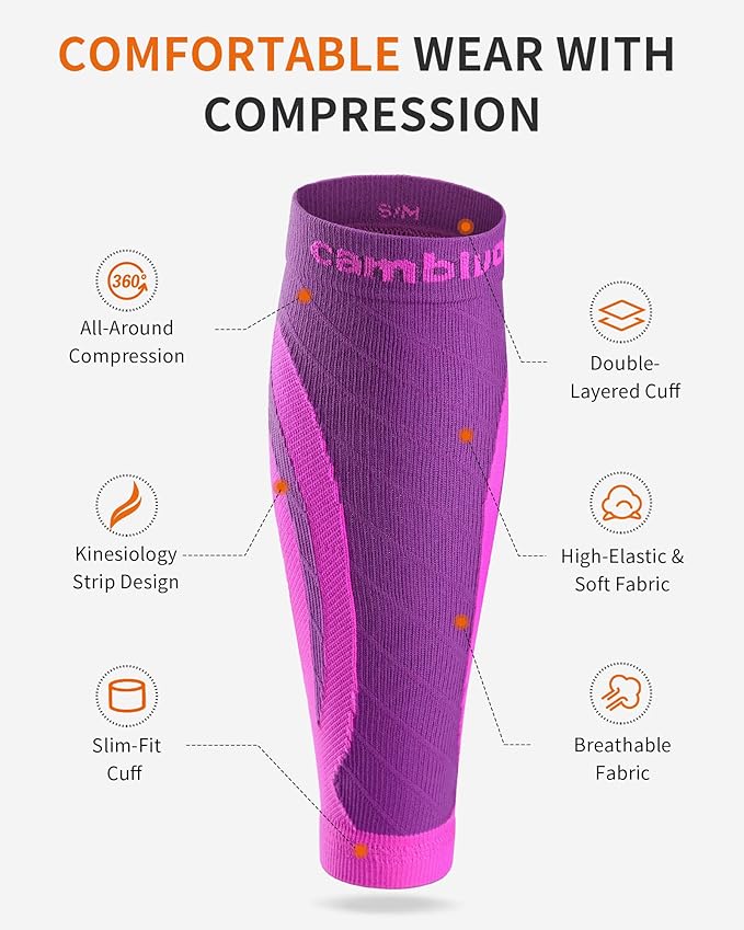 CAMBIVO 3-Pair Calf Compression Sleeves for Men & Women – Footless Socks for Shin Splints & Leg Pain Relief, 1 Pair Available