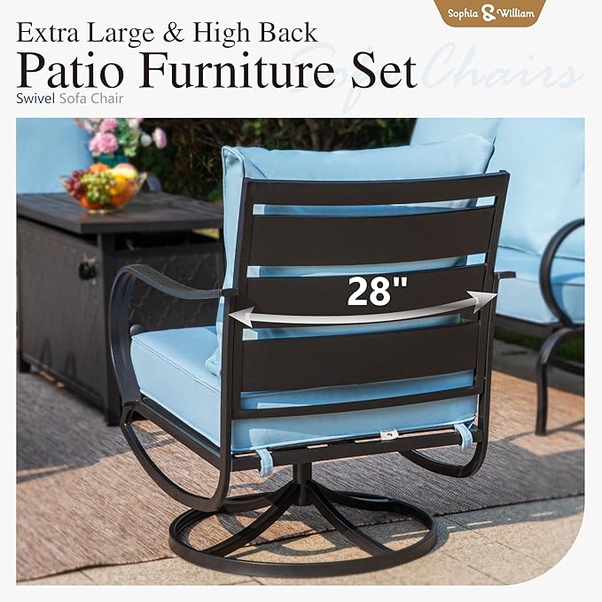 Sophia & William Patio Furniture Sets for 7 with Fire Pit Table 45", Outdoor Patio Furniture Set 8 Pcs, Convesation Set with 4 x High Heavy Sofa Chairs, 1x3-Seat Sofa, for Porch Poolside Grey