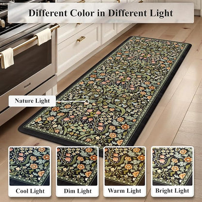 Collive Kitchen Floor Mat Cushioned Anti Fatigue, Boho Floral Desk Mats Non