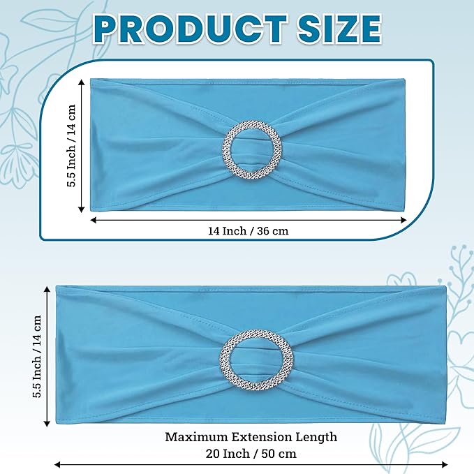MDS Pack of 150 Spandex Chair Sashes Bow Universal fits Elastic Stretch Chair Bands Ties with Buckle for Wedding Party Banquet Events Decoration Spandex Slider Sashes Bow - Blue