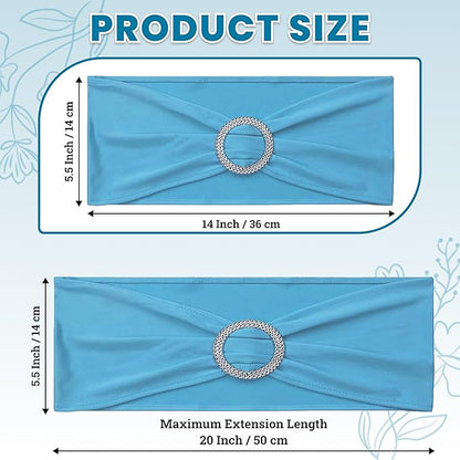 MDS Pack of 150 Spandex Chair Sashes Bow Universal fits Elastic Stretch Chair Bands Ties with Buckle for Wedding Party Banquet Events Decoration Spandex Slider Sashes Bow - Blue