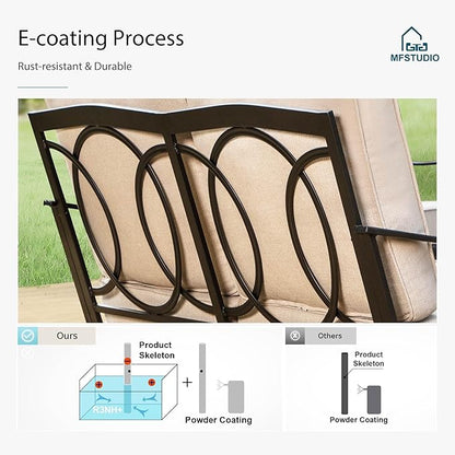 MFSTUDIO 2 Seat Outdoor Patio Furniture Set, Rattan Wicker Patio Sectional, Metal Outdoor Conversation Set Loveaeat Sofa for Garden Backyard