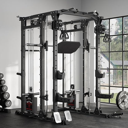 RitFit Buffalo Smith Machine Package, All-in-One Power Cage with Weight Stack , Power Rack with Cable Crossover & Leg Press Attachment for Home Gym