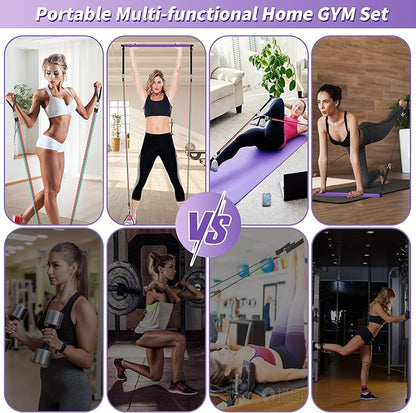 Goocrun Portable Pilates Bar Kit with Resistance Bands for Men and Women - 3 Set Exercise Resistance Bands - Multifunctional Home Gym - Supports Full-Body Workouts – with Fitness Poster and Video
