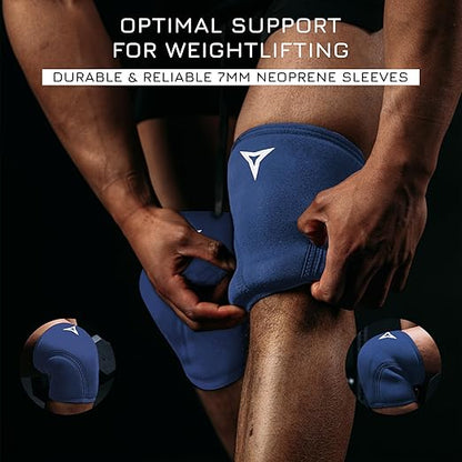 Breaking Limits Navy Blue Lifting Knee Sleeves Men (Pair) - 7MM Sleeves Weightlifting Men & Women - Powerlifting Knee Sleeves for Squats - Squat Knee Brace for Lifting - Rodilleras para Gym Hombre y Mujer (XS)