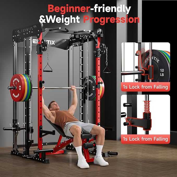 Smith Machine, 2600 LBS Capacity Power Rack for Home Gym Garage, All-in-One Power Cage with Cable Crossover, Heavy-Duty Squat Rack with LAT Pulldown & Pull-Up Bar, 84'' Home Gym Equipment