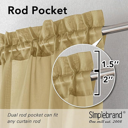 Simplebrand Gold Sheer Valances 14 Inches Long for Living Room Pocket 2 Panel Light Filtering Sheer Translucent Valence Toppers for Window Kitchen Bathroom Bedroom Ivory 42x14 Inch Length