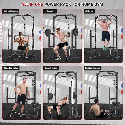 ULTRA FUEGO Power Cage, Multi-Function Power Rack with Pulley System Strength Training for Home Gym, Bench Press Squat LAT Pull-Down Pull-up Rowing, All in One Workout Cage