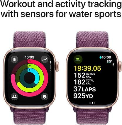 Apple Watch Series 10 [GPS 42mm case] Smartwatch with Rose Gold Aluminum Case with Plum Sport Loop. Fitness Tracker, ECG App, Always-On Retina Display, Carbon Neutral