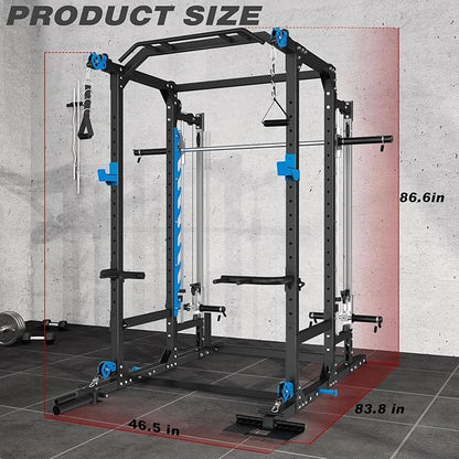 ULTRA FUEGO Power Cage with Cable Crossover/Smith Machine System LAT-Pull Down System Power Rack Squat Rack Training Attachments for Home Gym