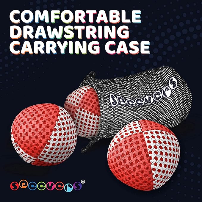 speevers Juggling Balls for Beginners and Professionals Set of 3, 14 Colors Available, 2 Layers of Net and Carry Case, Xballs Juggling Balls (Red - White, 3.2 oz)