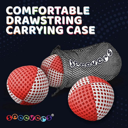 speevers Juggling Balls for Beginners and Professionals Set of 3, 14 Colors Available, 2 Layers of Net and Carry Case, Xballs Juggling Balls (Red - White, 3.2 oz)