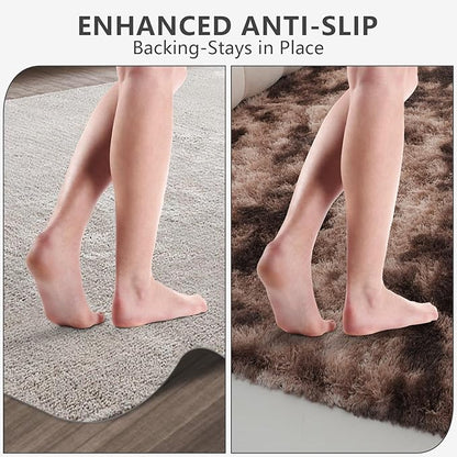 Shag Area Rugs for Bedroom Living Room,4X6 Ultra Soft Fluffy Area Rugs for Dorm,Indoor Carpet Nursery Rugs for Kids Girls Room Home Decor, Mottling Brown