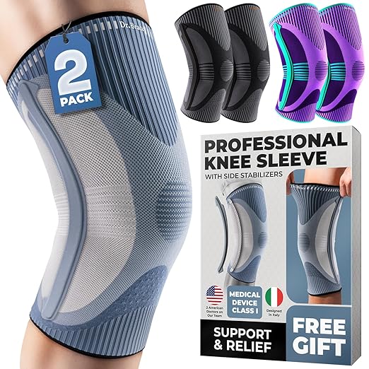 DR. BRACE ELITE Knee Brace with Size Stabilizer (2 Pack) Knee Brace for Women & Men, Workout, Sports, Daily Knee Compression Sleeve for Maximum Knee Pain Support & Fast Recovery (Uranus, Medium)