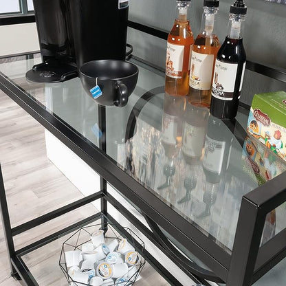 Sauder International Lux Bar Cart, Black Finish