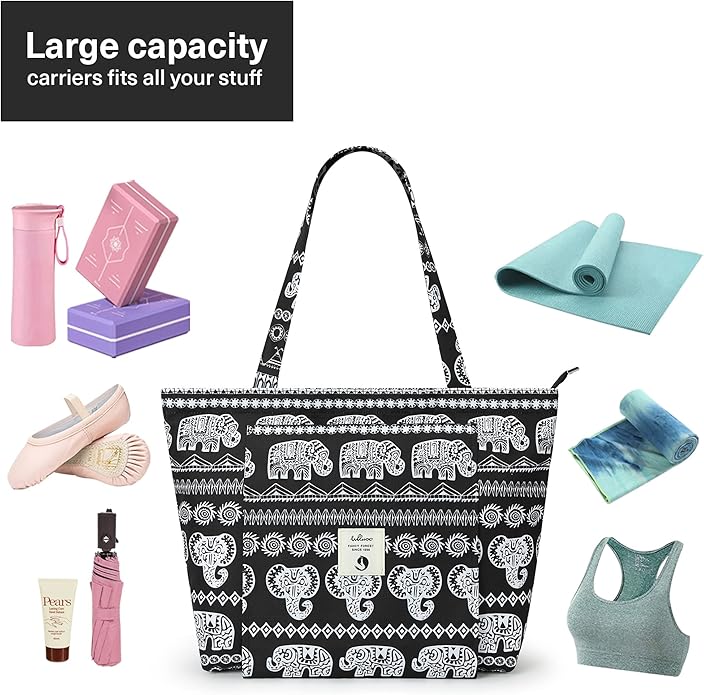 WLLWOO WLLWOO Yoga Bags for Women with Yoga Mats Bags Carrier Carryall Canvas Tote for Pilates Shoulder for Travel Office Beach Workout