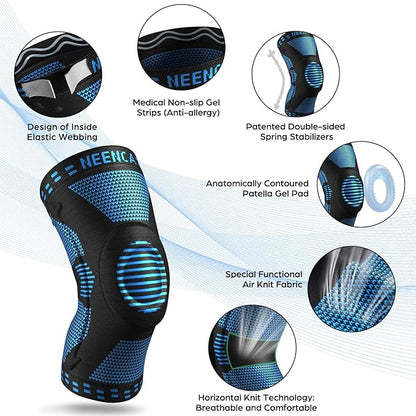 NEENCA 2 Pack Knee Braces for Knee Pain, Compression Knee Sleeves with Patella Gel Pad & Side Stabilizers, Knee Support for Meniscus Tear, Arthritis, Joint Pain, ACL, Runner, Workout- FSA/HSA APPROVED