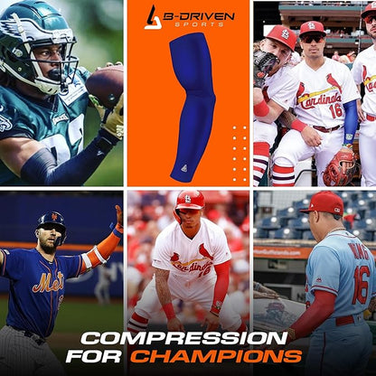B-Driven Sports Pro-Fit Compression Arm Sleeve for Men, Women & Youth, Volleyball Baseball Basketball Weightlifting - Single