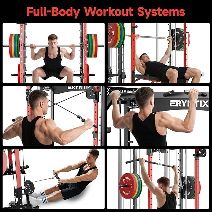 Heavy-Duty Power Cage,2600LBS Smith Machine Power Rack w/Cable Crossover, LAT Pulldown & Leg Press – 18 Attachments Squat Rack for Home Gym Strength Training Garage