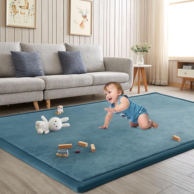 Baby Play Mat for Floor Nursery Rug Muscle Mat Area Rug Playroom Rug 47"x47" Playpen Mat Memory Foam 1.3" Thick Crawling Mat for Babies,Toddlers, Infants, Kids,Indigo