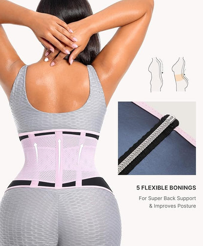 SHAPELLX Sauna Waist Trainer Women Tummy Control Waist Trimmer Cincher Ab Belt with Triple Wrap Sauna Suit for Workout