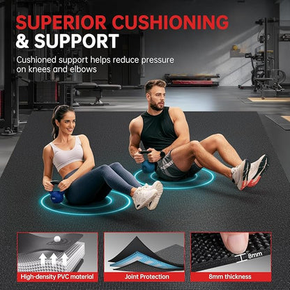 GymCope Extra Large Exercise Mat, 10'x6'/9'x6'/8'x6'/7'x5'/6'x4'(8mm) Thick Workout Mat for Home Gym & Garage Flooring, Shoe-Friendly, High-Density, MMA, HIIT, Weight Lifting, Cardio&Strength