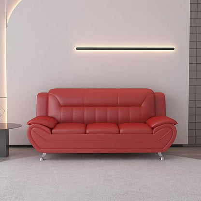 Container Furniture Direct Michael Modern Faux Leather Upholstered Stainless Steel Legs Living Room Sofa, Chair, Persian Red