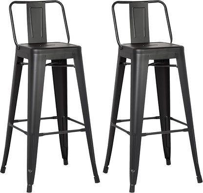 AC Pacific 30” Metal Barstool Set of 2 – Country Rustic Style with Low Back, Lightweight & Sturdy Build, Easy Assembly – Midnight Matte Finish