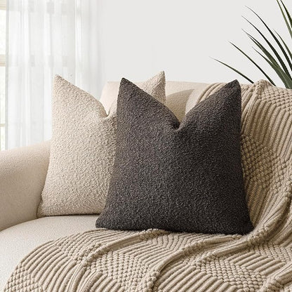 Foindtower Pack of 2 Textured Boucle Throw Pillow Covers Accent Solid Decorative Pillow Cases Cozy Woven Couch Cushion Case for Sofa Bedroom Living Room Home Decor, 20 x 20 Inch,Dark Brown
