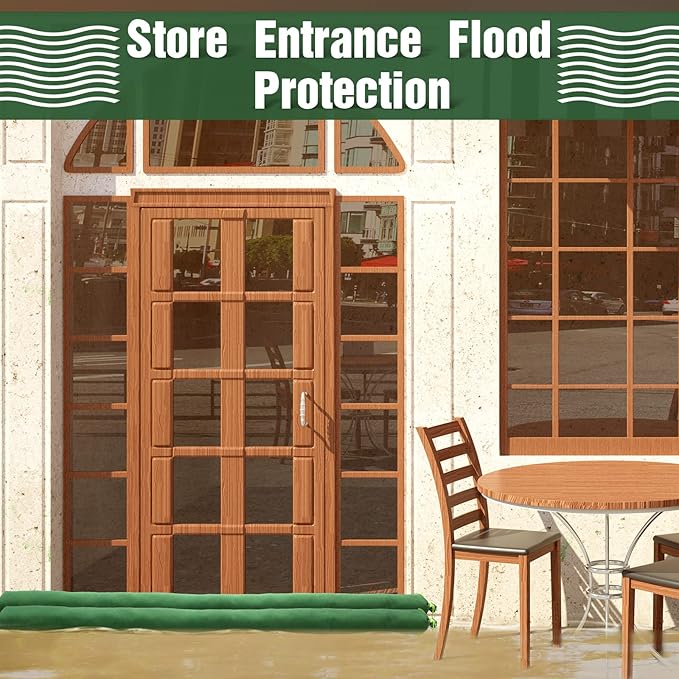 Threan 8 Pcs Long Canvas Sandbags for Flooding Sand Tube Bags Flood Protection Thickened Reusable Rain Wind Flood Barrier with Elastic Band Water Barrier Tube for Door Rain Control, Green (8ft)