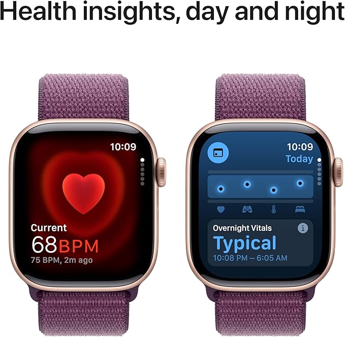 Apple Watch Series 10 [GPS 42mm case] Smartwatch with Rose Gold Aluminum Case with Plum Sport Loop. Fitness Tracker, ECG App, Always-On Retina Display, Carbon Neutral