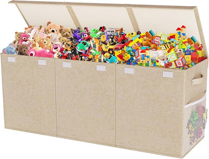 Extra Large Toy Box, Collapsible Sturdy Kids Toy Chest for Boys, Girls, 40"x14"x16" Storage Organizer Toddler Storage Bins with Lids, Toybox Basket for Living Room, Bedroom, Nursery, Beige