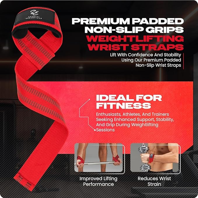 Special Essentials Wrist Straps for Weightlifting and Weightlifting Wrist Wraps for Men & Women (2 Pair Bundle) Premium Padded Neoprene - Gym Lifting Straps