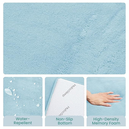 Huloo Sleep Baby Play Mat for Floor,1.3" Thick Elasti-Foam 50"×74" Playpen Mat for Tummy Time,Water Repellent Soft Coral Velvet for Toddler,Infant,Kids,Non-Slip Backing Safe for Crawling(Light Blue)