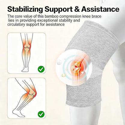 Premium Bamboo Knee Compression Sleeve, 2 Pair Slip-One Knee Support, Elastic Warm Knee Brace for Knee Pain, Joint Recovery, Sports, Daily Wear for Adults (Black+Gray, Medium)