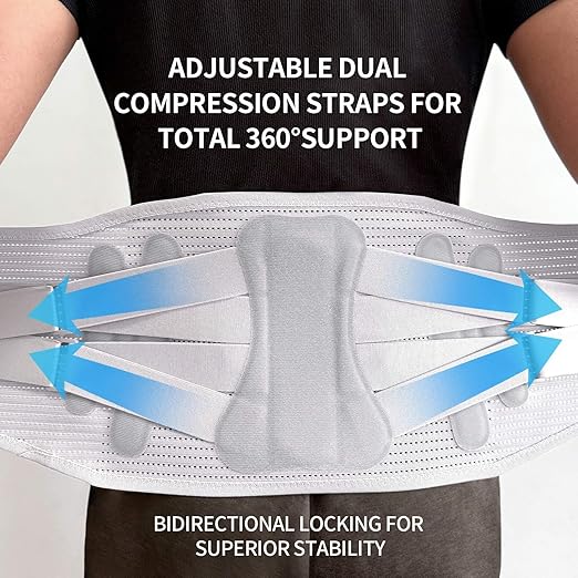 Lower Back Brace for Women Men, Adjustable Lumbar Support with 3D Pad, Breathable Ergonomic Support Belt with Metal Stays for Work, Lifting, Drive, Grey,Size L,Waist 38"-45"